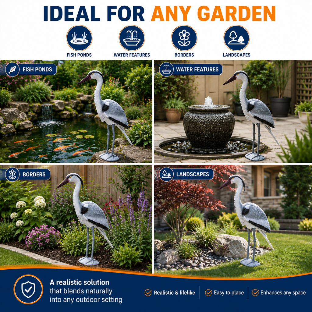 Aquacadabra Garden Heron Ornament - Lifelike Pond Decoration & Fish Protector