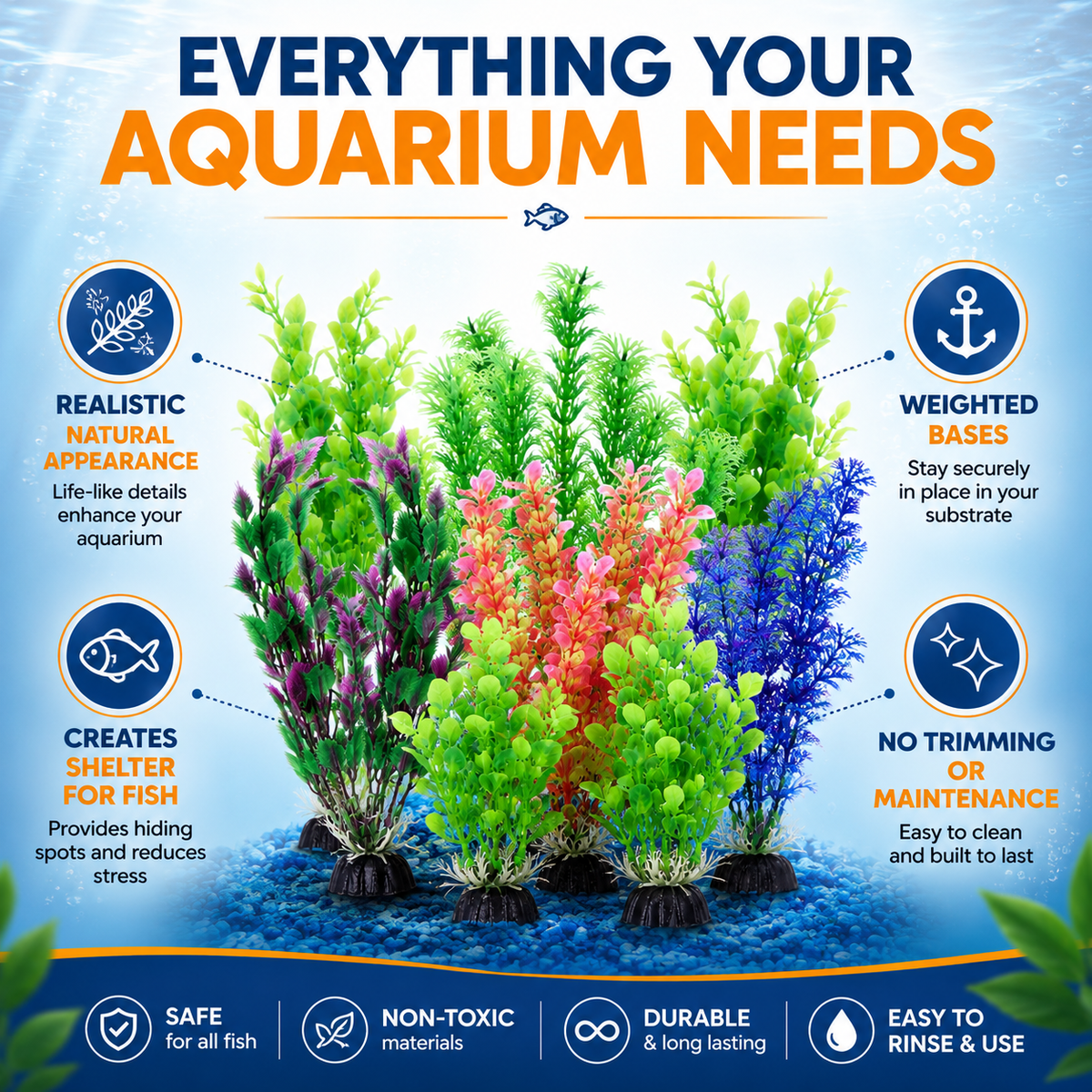 Green Plastic Aquarium Decoration Plants 10cm (Pack of 6) (Reward)