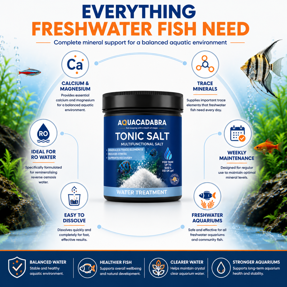 Aquacadabra Tonic Salt Freshwater Fish Aquarium RO Mineral Supplement 500g