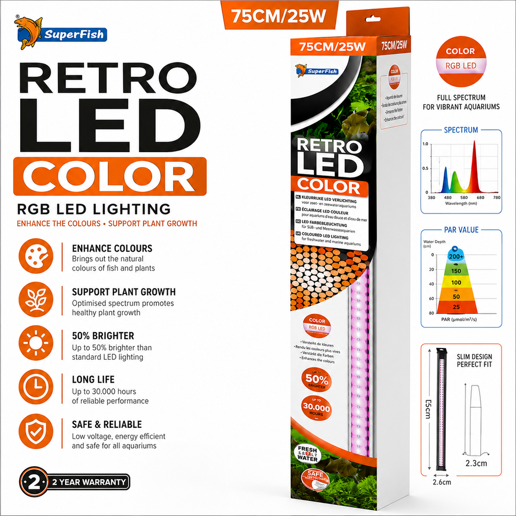 SuperFish Retro LED Colour 75cm 25W Aquarium Fish Tank Light