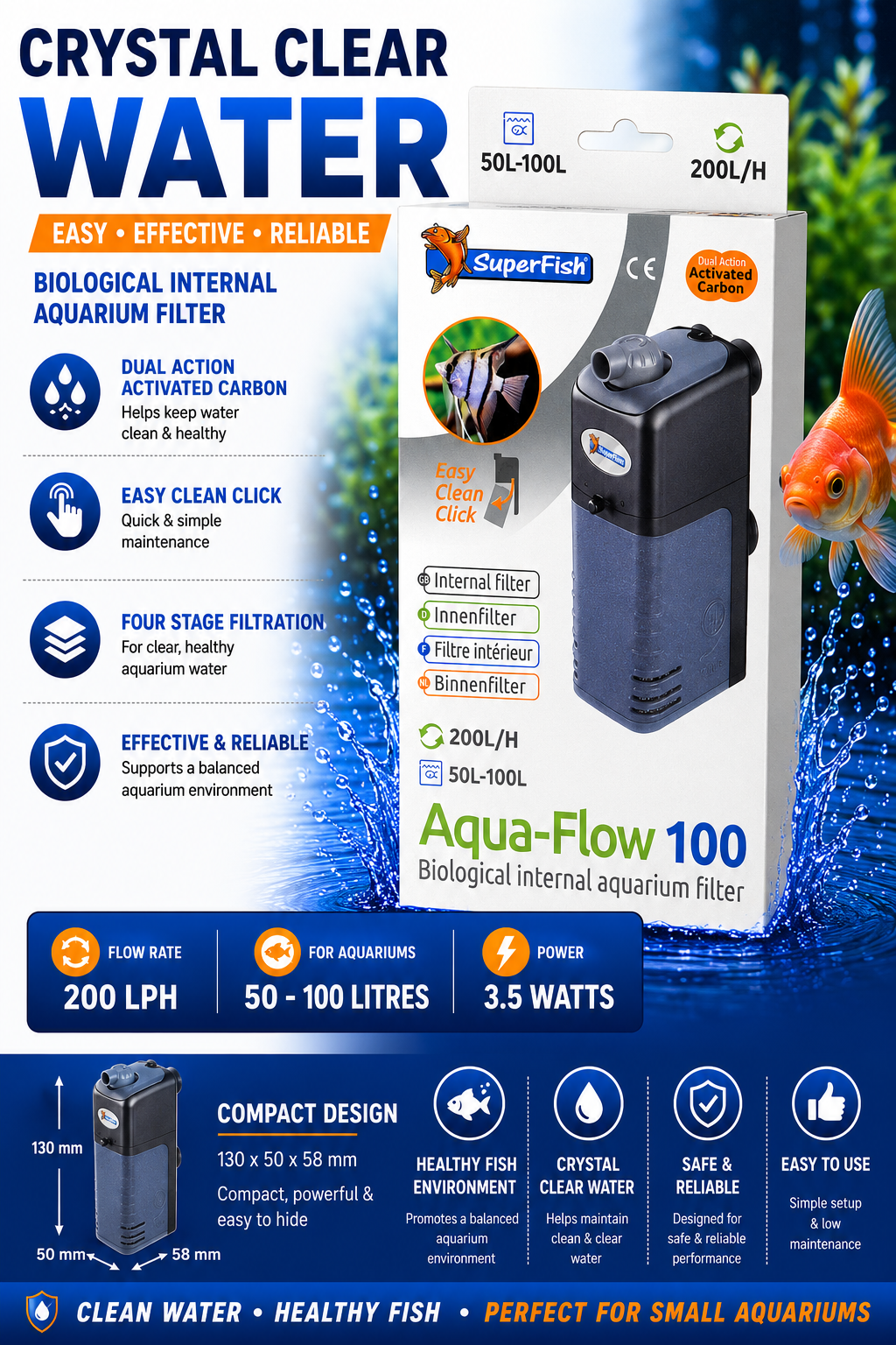 Superfish Aqua-Flow 100 Dual Action Aquarium Filter