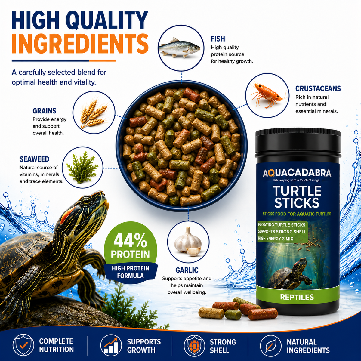 Aquacadabra Reptile Aquatic Turtle Food Floating Sticks Complete Diet 65g 260g