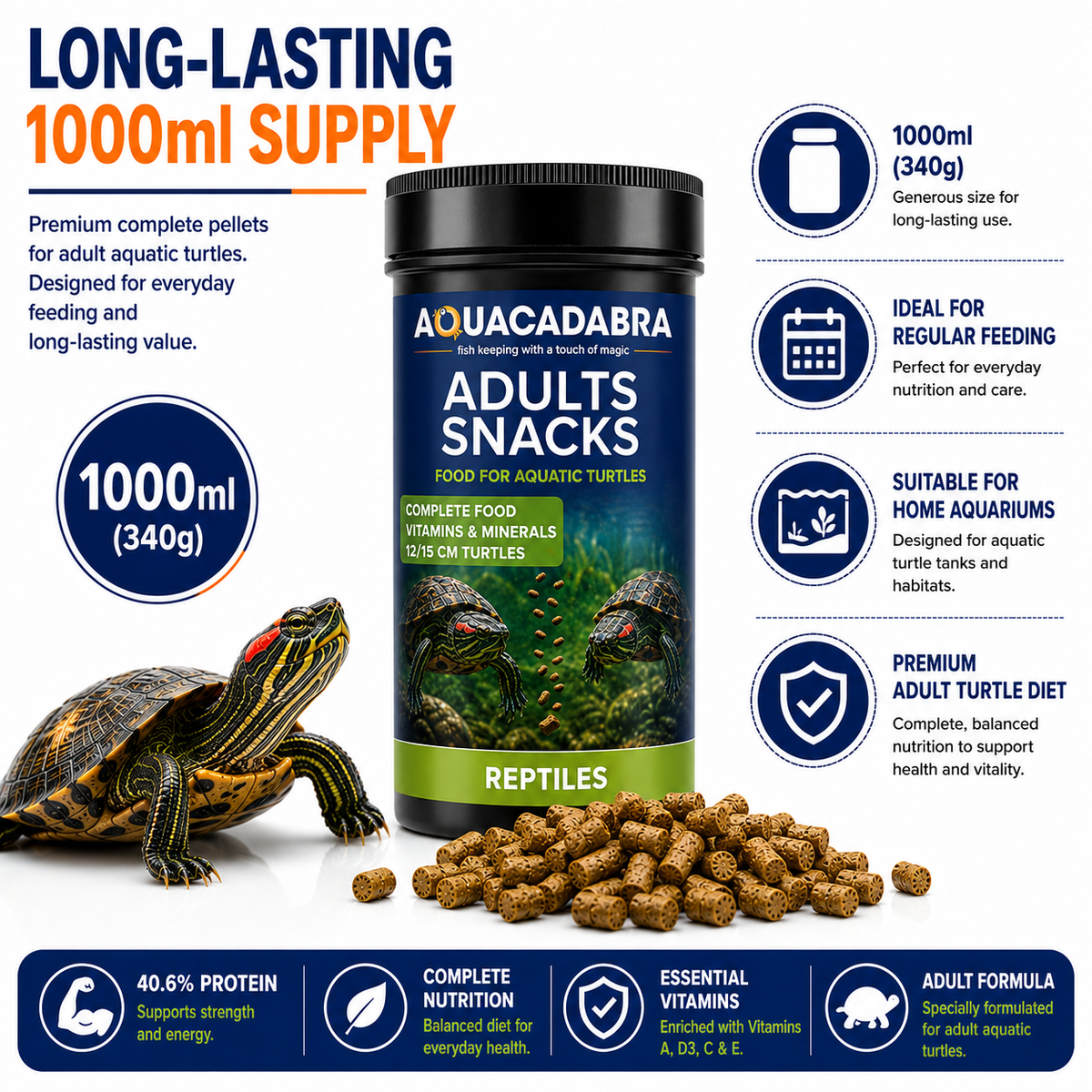 Aquacadabra Adult Aquatic Turtle Reptile Food Complete Pellets 340g