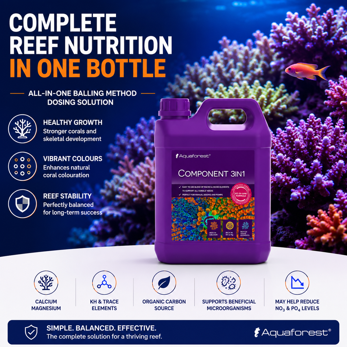Aquaforest Component 3 in 1 Marine Reef Dosing Balling Solution Calcium Mg KH