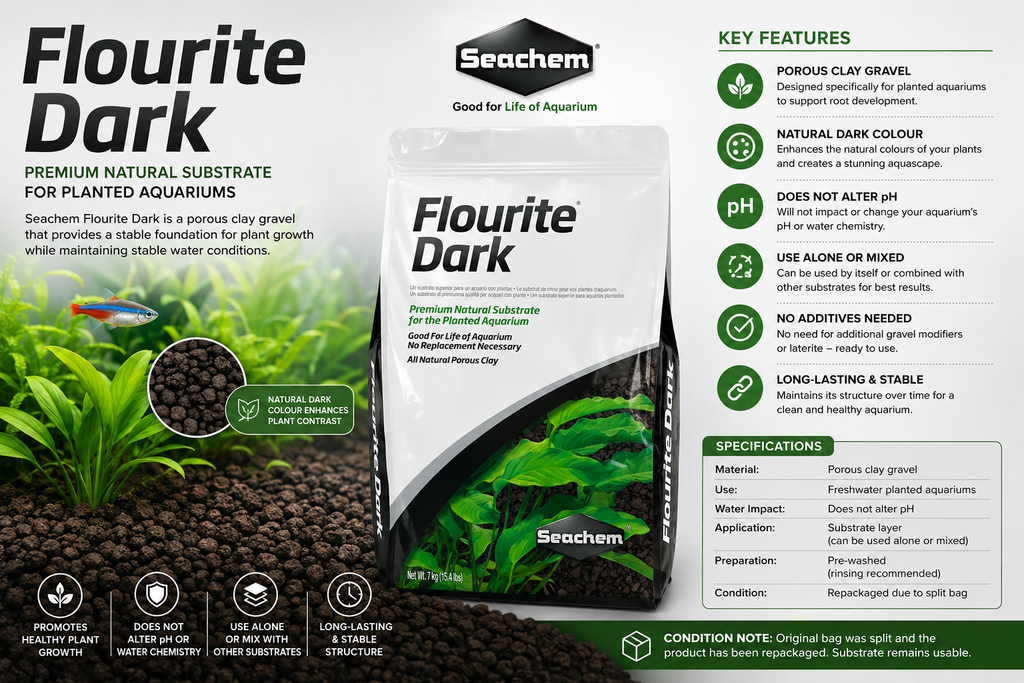 Seachem Flourite Dark Substrate – Planted Aquarium Gravel (Repacked) 7L