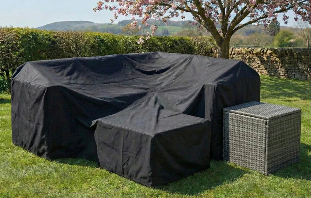 Chesterton Grey 5 Seater Corner Rattan Garden Sofa Lounge Set, Cover and Cushion Box Bundle