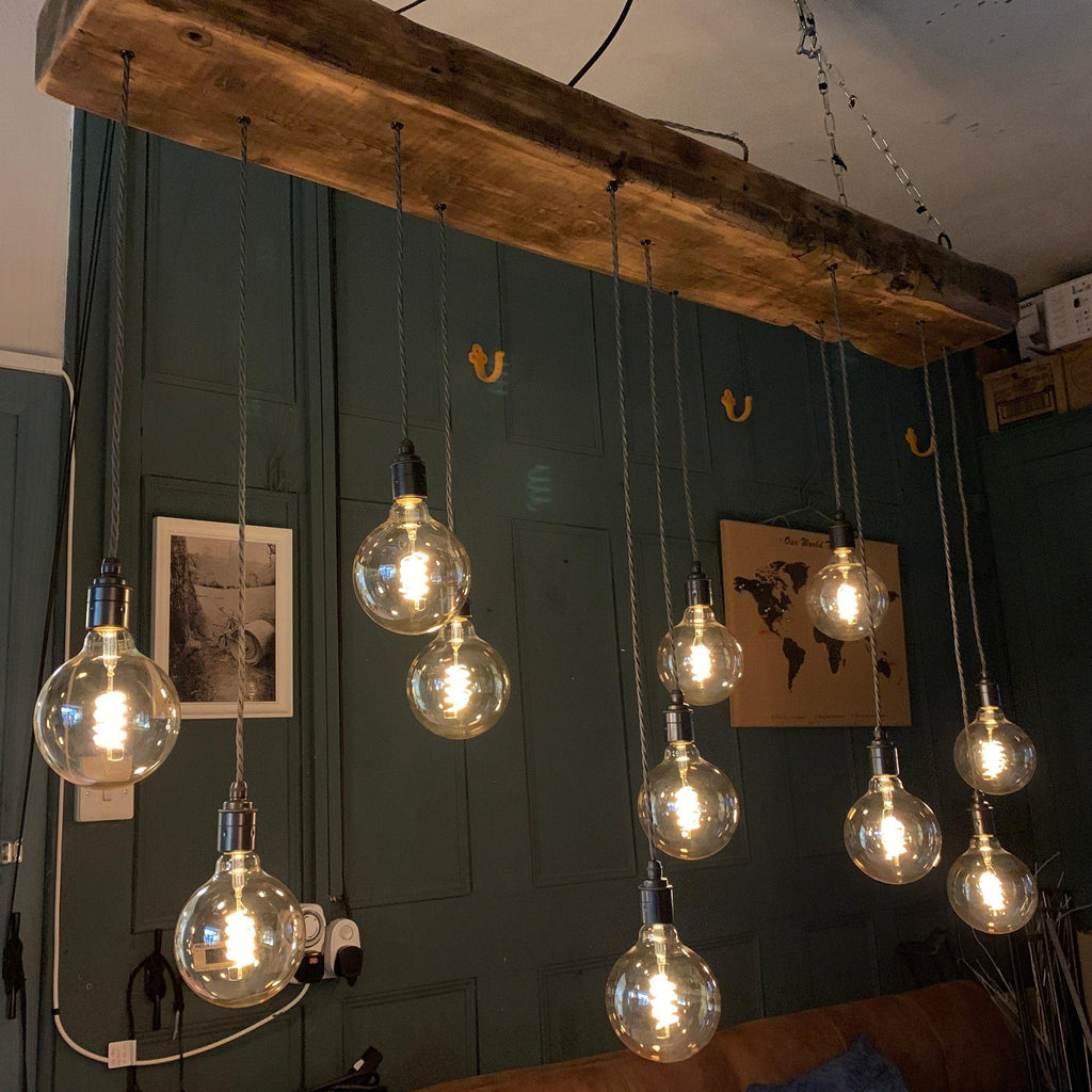 Chunky Wooden Beam Chandelier | Large Kitchen Island & Dining Lighting UK
