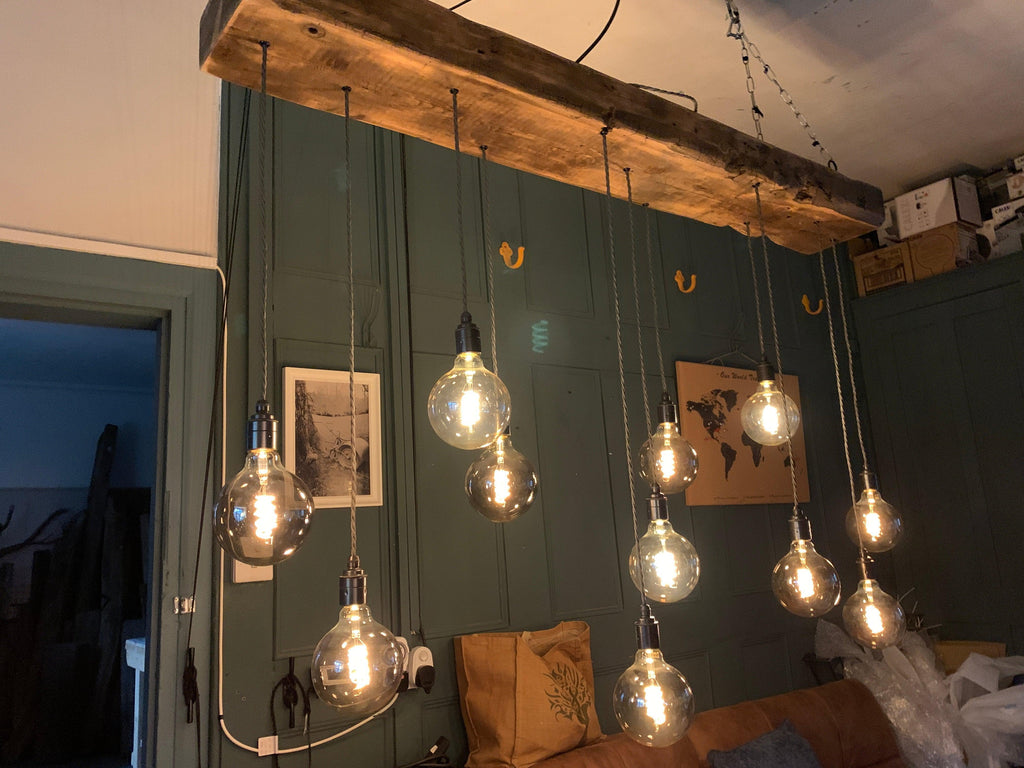 Chunky Wooden Beam Chandelier | Large Kitchen Island & Dining Lighting UK