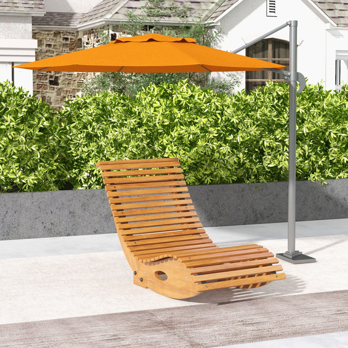 Outdoor Rocking Chair w/ Slatted Seat, Wooden Rocking Chair for Poolside, Lawn, Teak