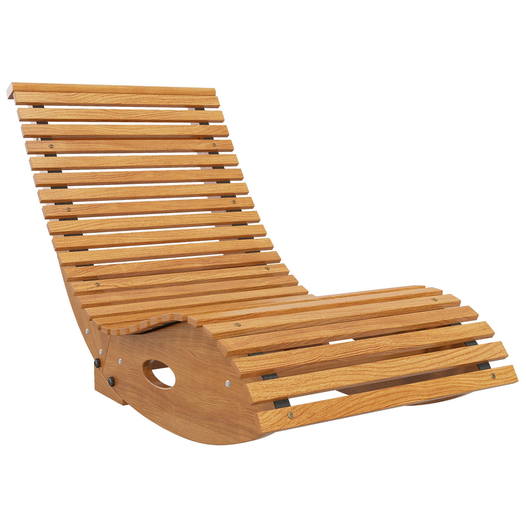 Outdoor Rocking Chair w/ Slatted Seat, Wooden Rocking Chair for Poolside, Lawn, Teak