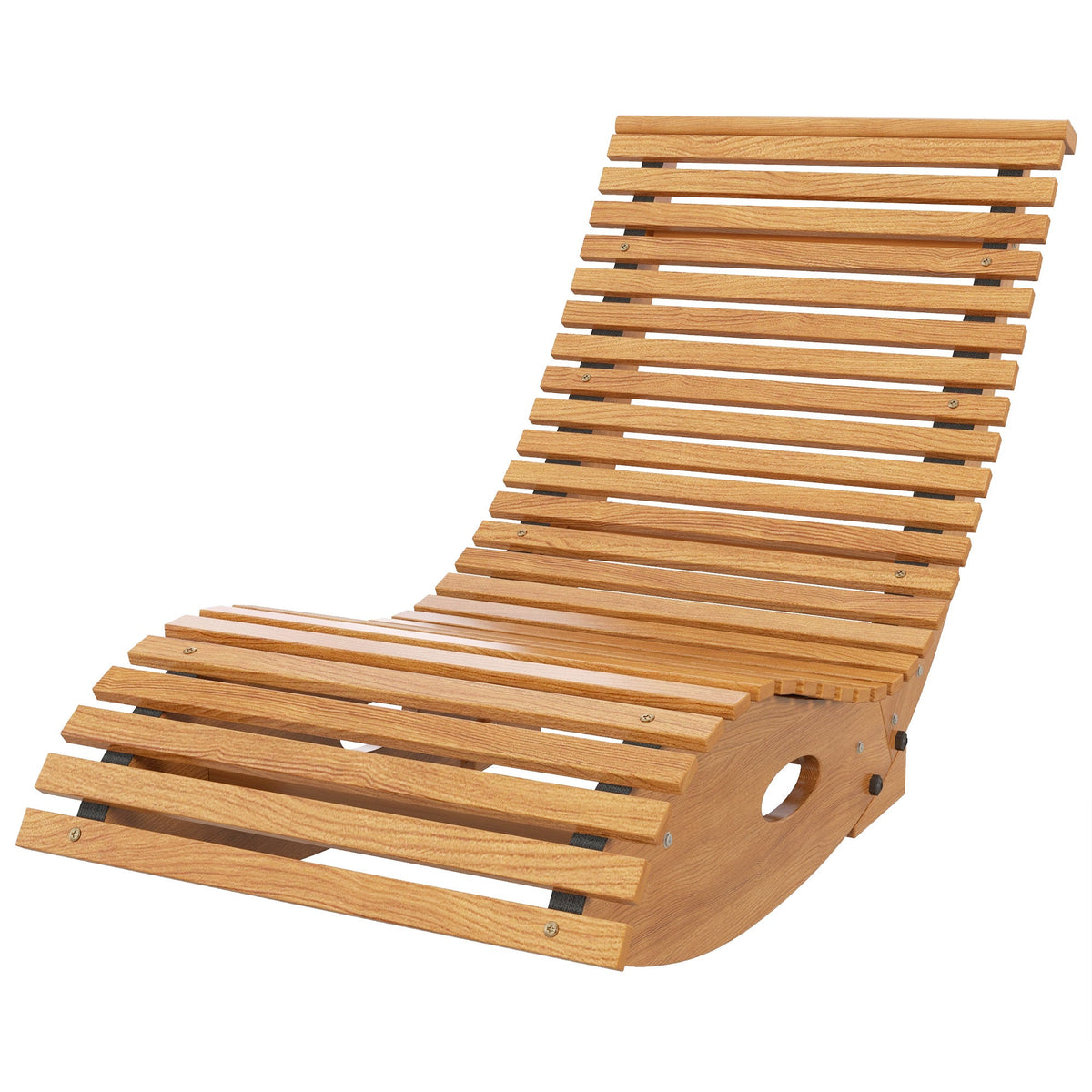Outdoor Rocking Chair w/ Slatted Seat, Wooden Rocking Chair for Poolside, Lawn, Teak