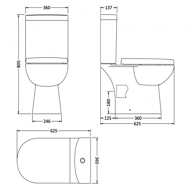 Clinton Short Projection Close Coupled Toilet with Push Button Cistern & Seat - White