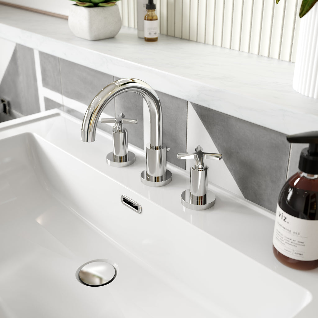 Cylin 3 Tap Hole Basin Mixer Tap With Pop Up Waste - Chrome
