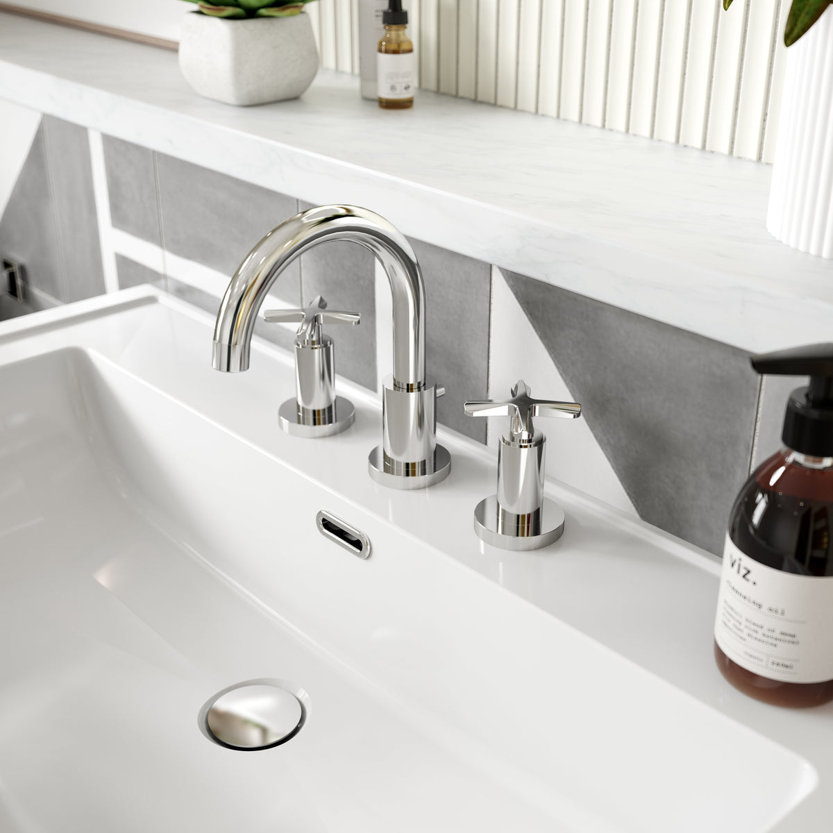 Cylin 3 Tap Hole Basin Mixer Tap With Pop Up Waste - Chrome