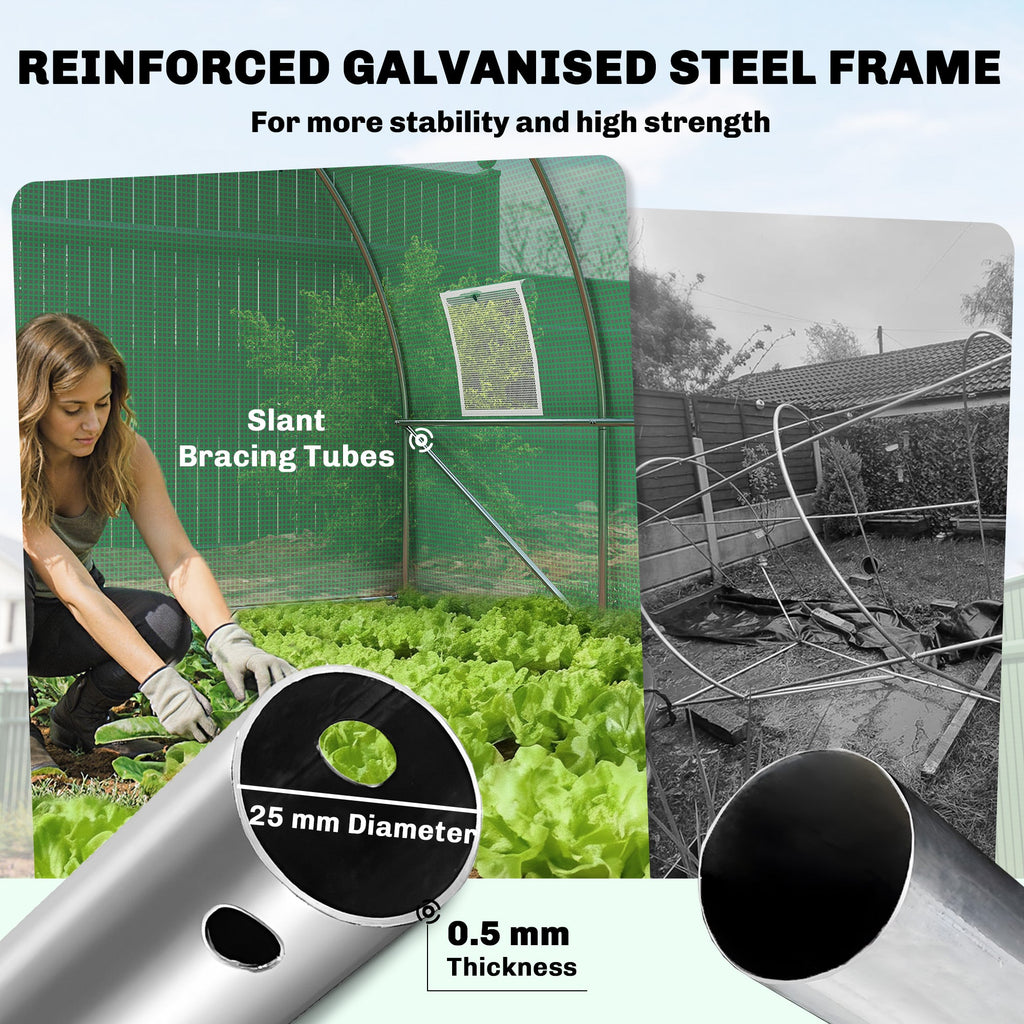 10' x 13' Walk-in Polytunnel Greenhouse with Hinged Door & 8 Mesh Windows