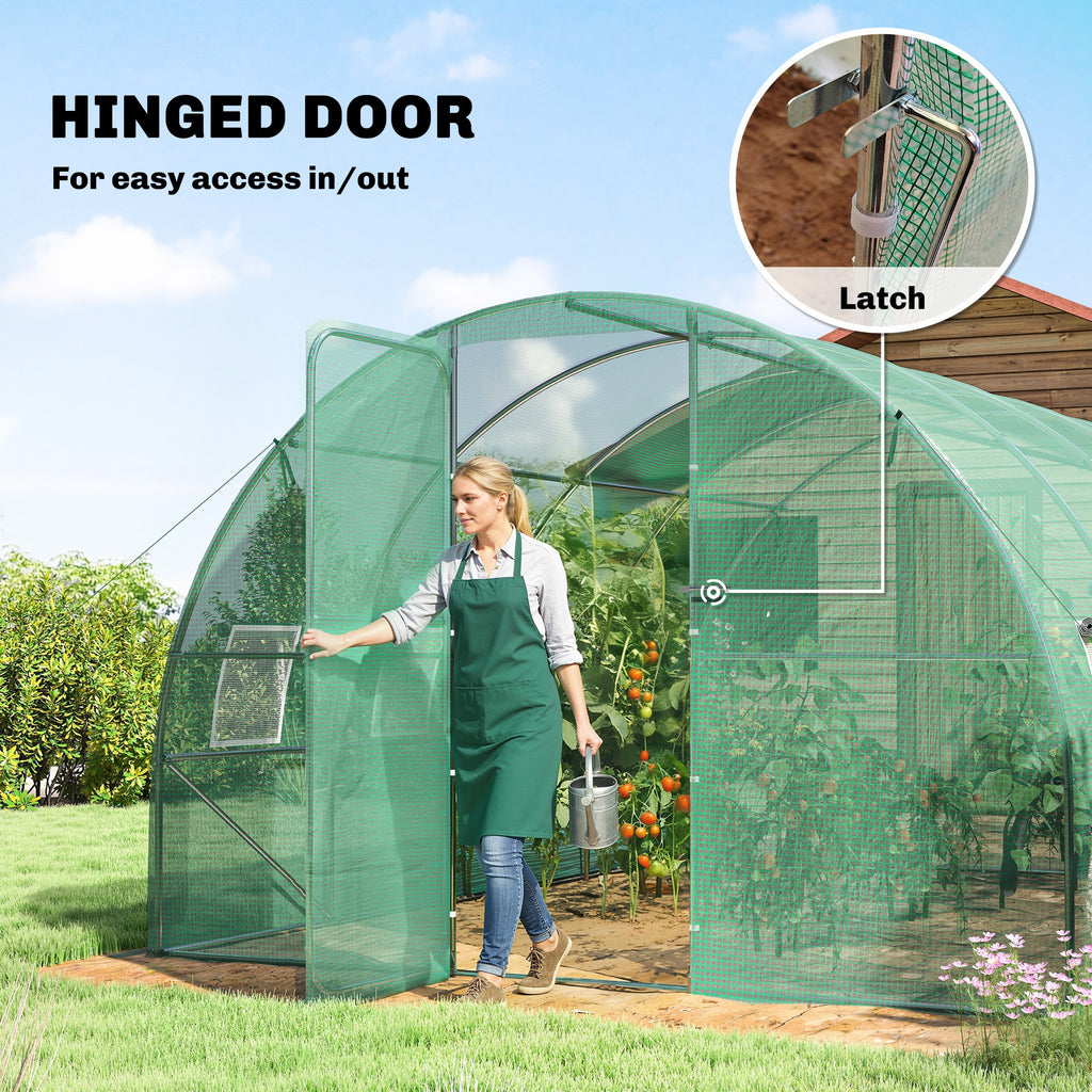10' x 13' Walk-in Polytunnel Greenhouse with Hinged Door & 8 Mesh Windows