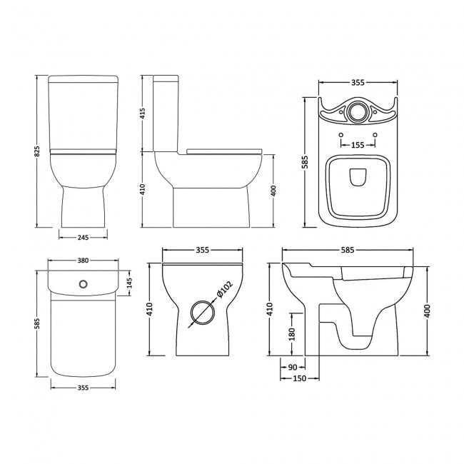 Line Close Coupled Toilet with Push Button Cistern & Seat - White