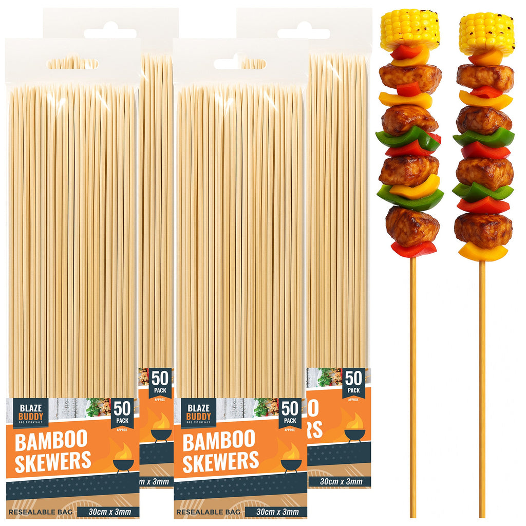 Bamboo Skewers 30cm BBQ Kebab Fondue Grill Wooden Sticks | 200 Pack