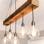 1m Oak Beam Chandelier with 5 Lights | Kitchen Island Lighting UK