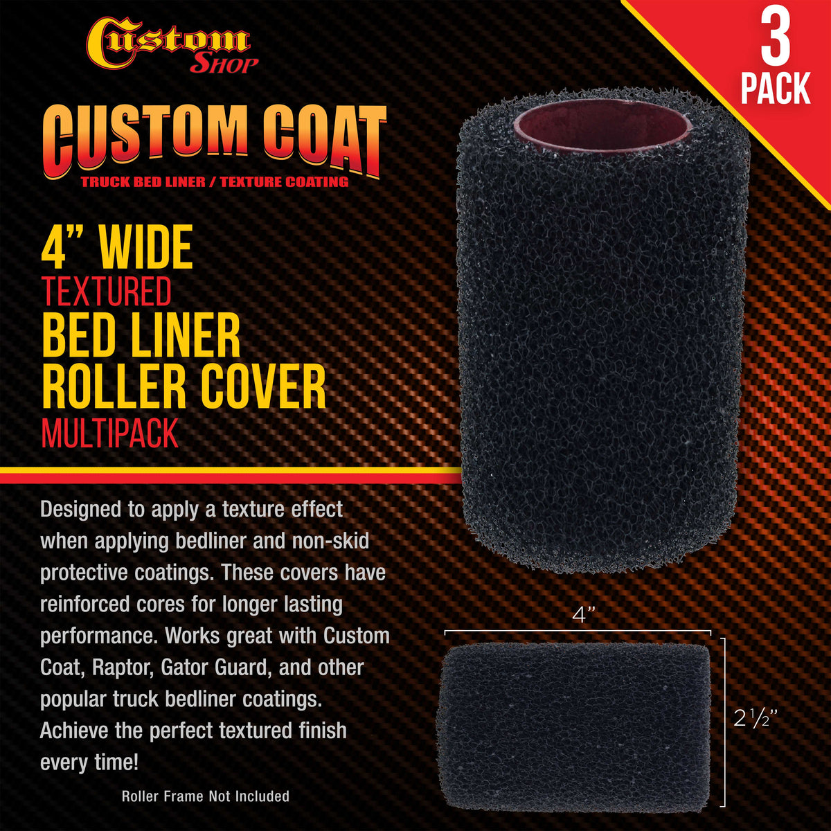 4" x 1/4" Textured Bed Liner Roller Covers (Pack of 3), For Roll-On Custom Coat Truck Bedliner Coating Application