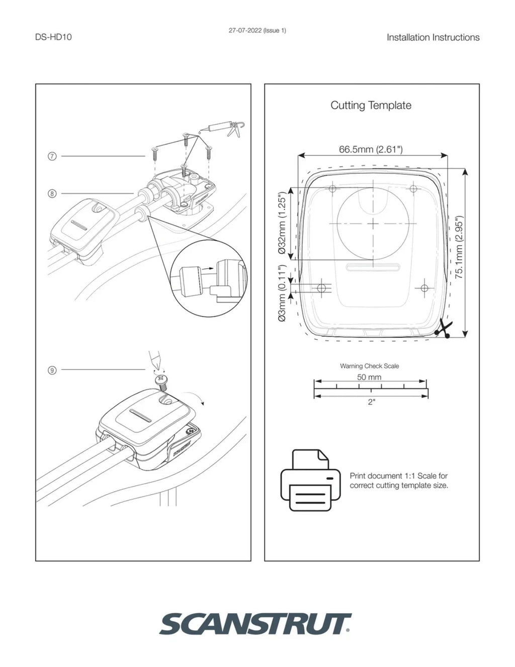 Scanstrut Black 6-10mm Horizontal Double Cable Seal