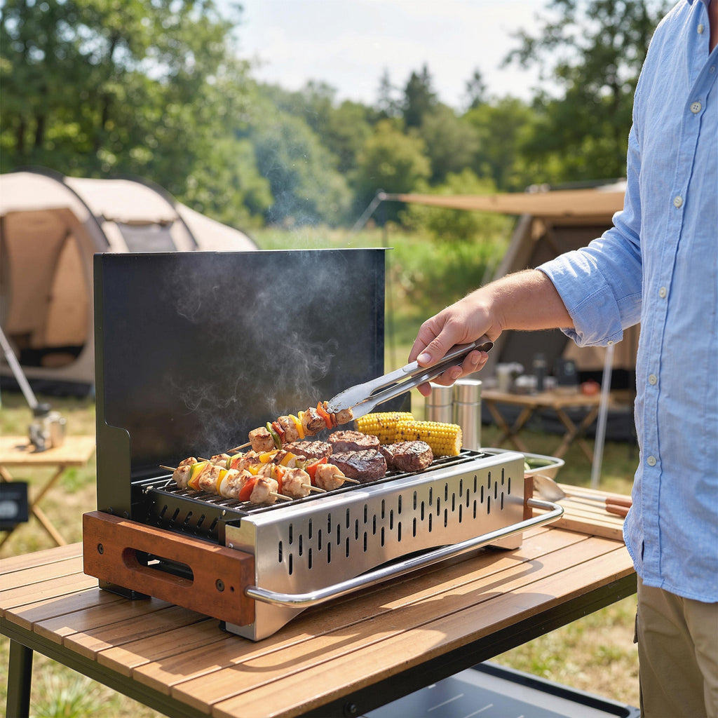 Outsunny Portable BBQ Grill, Folding Charcoal Barbecue Grill with Removable Charcoal Basin for Camping Picnic Garden Party, Black