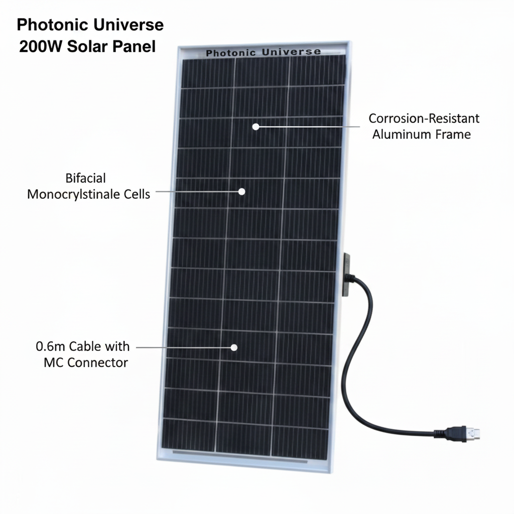 200W bi-facial monocrystalline solar panel with 60cm cable