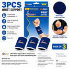 3PCS Wrist Support Brace Compression Band Sports Gym Tennis Arthritis Support Blue