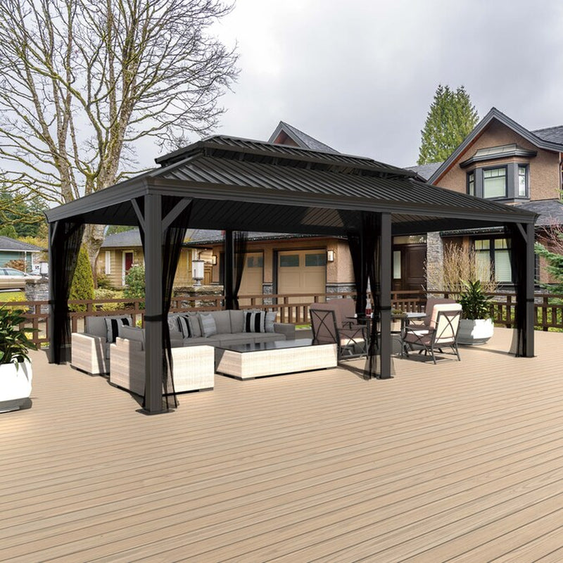 14-Ft X 12-Ft Hard Top Black Gazebo with Hardtop Roof
