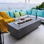 Granville 60-Inch Rectangular Concrete Propane Fire Table with Lava Rocks and Cover