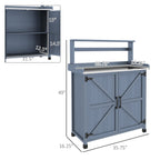 Outdoor Potting Bench with Storage Cabinet, Shelves, Galvanized Plated Tabletop, Gray