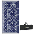 9' x18' Reversible Waterproof Plastic Straw Rug, Blue & White Rhombus Pattern