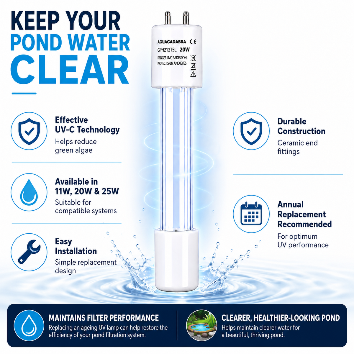 Aquacadabra UV Pond Bulb 4 Pin UVC Lamp Laguna Pressure Flo PF2500 PF5000