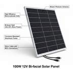 100W 12V bi-facial monocrystalline solar panel with 60cm cable