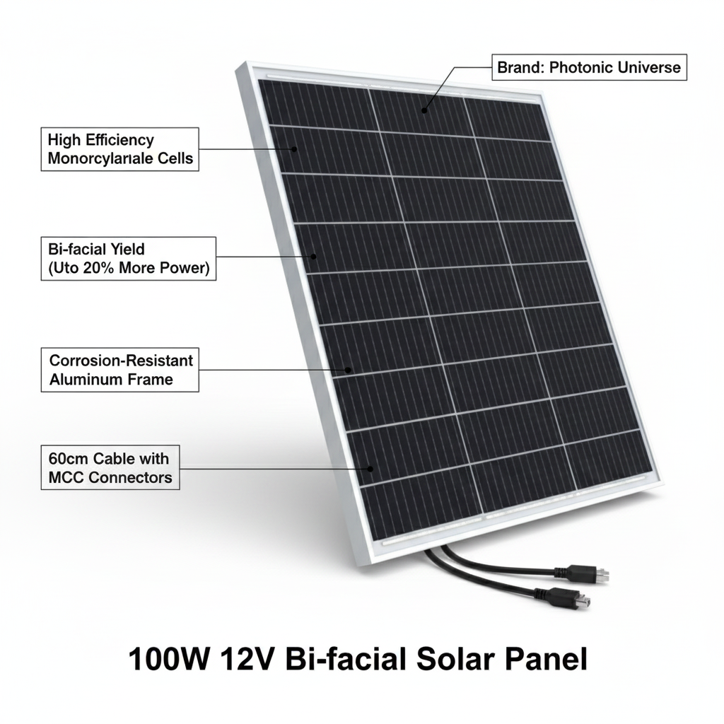 100W 12V bi-facial monocrystalline solar panel with 60cm cable