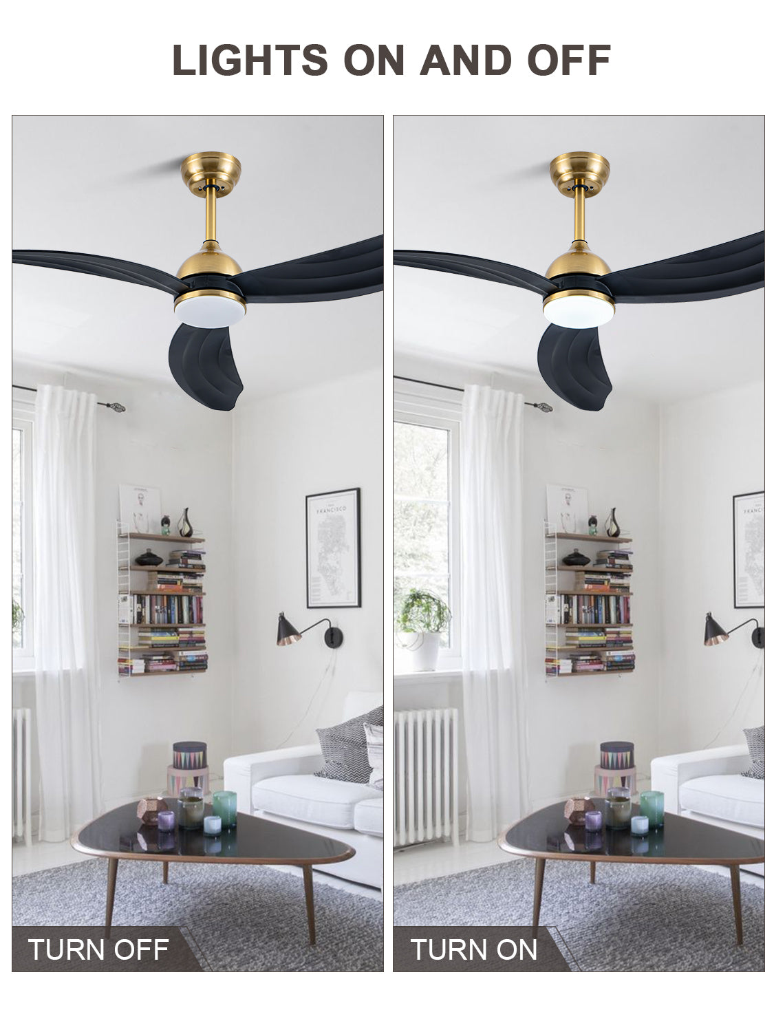 52 Inch Modern Smart Propeller Ceiling Fan with Dimmable LED Light and Remote & APP Control, 6-Speed Reversible Ceiling Fan