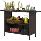 Wicker Outdoor PE Rattan Patio Table with 2 Shelves & Steel Frame, All Weather, Dark Brown