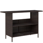 Wicker Outdoor PE Rattan Patio Table with 2 Shelves & Steel Frame, All Weather, Dark Brown