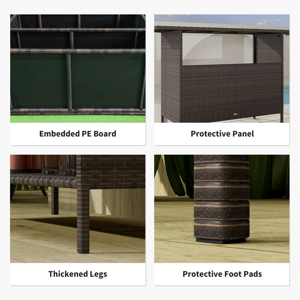 Wicker Outdoor PE Rattan Patio Table with 2 Shelves & Steel Frame, All Weather, Dark Brown