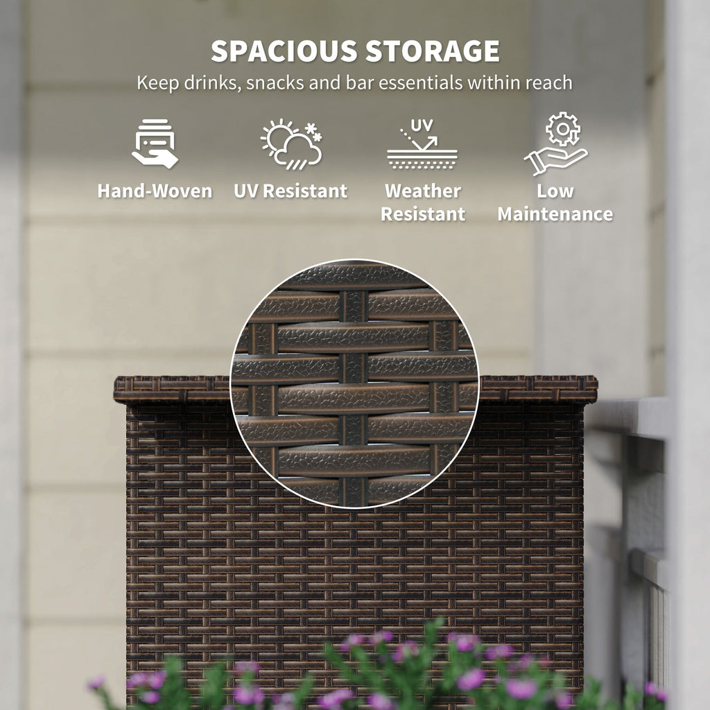 Wicker Outdoor PE Rattan Patio Table with 2 Shelves & Steel Frame, All Weather, Dark Brown