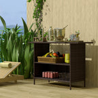 Wicker Outdoor PE Rattan Patio Table with 2 Shelves & Steel Frame, All Weather, Dark Brown