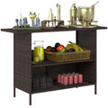 Wicker Outdoor PE Rattan Patio Table with 2 Shelves & Steel Frame, All Weather, Dark Brown