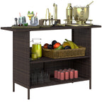 Wicker Outdoor PE Rattan Patio Table with 2 Shelves & Steel Frame, All Weather, Dark Brown