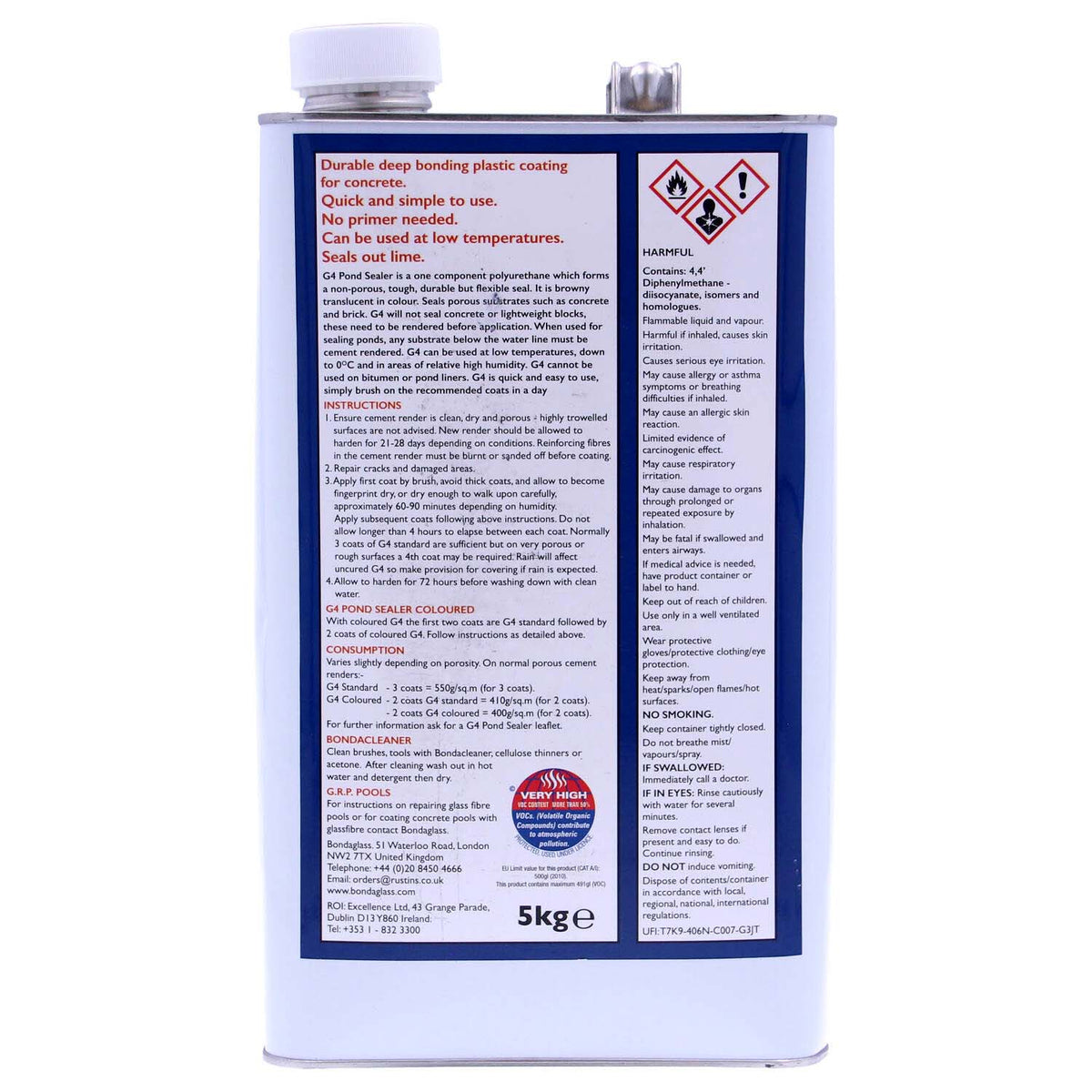 G4 Pond Sealer 5kg - Clear Polyurethane Coating
