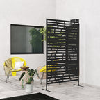 Metal Outdoor Privacy Screen, 78"H x 48"W Decorative Outdoor Divider with Stand, Freestanding Privacy Panel with Striped Hollow Design for Garden, Patio, Backyard, Black