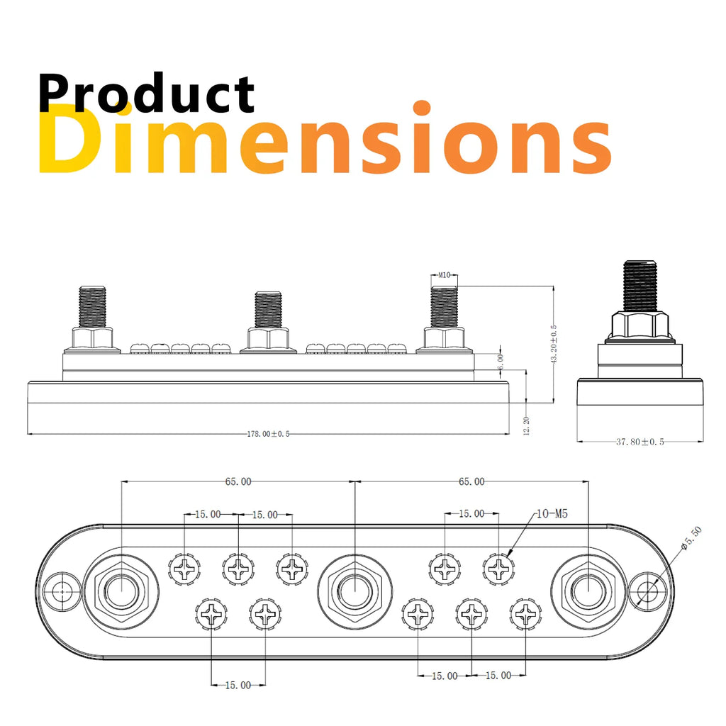 Exotronic 300A Black 3x M10 Stud & 10x Screw Busbar with Cover