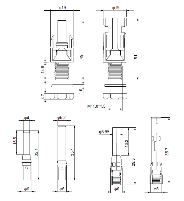 Exotronic Bulkhead (Panel Mount) Solar Connector Pair - 10 Pack