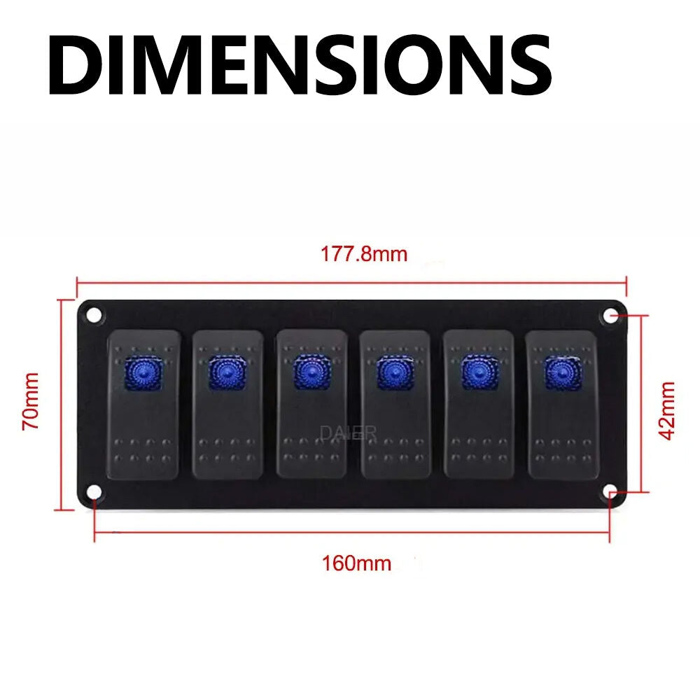 Exotronic 12/24V 6x LED Rocker Marine Switch Panel
