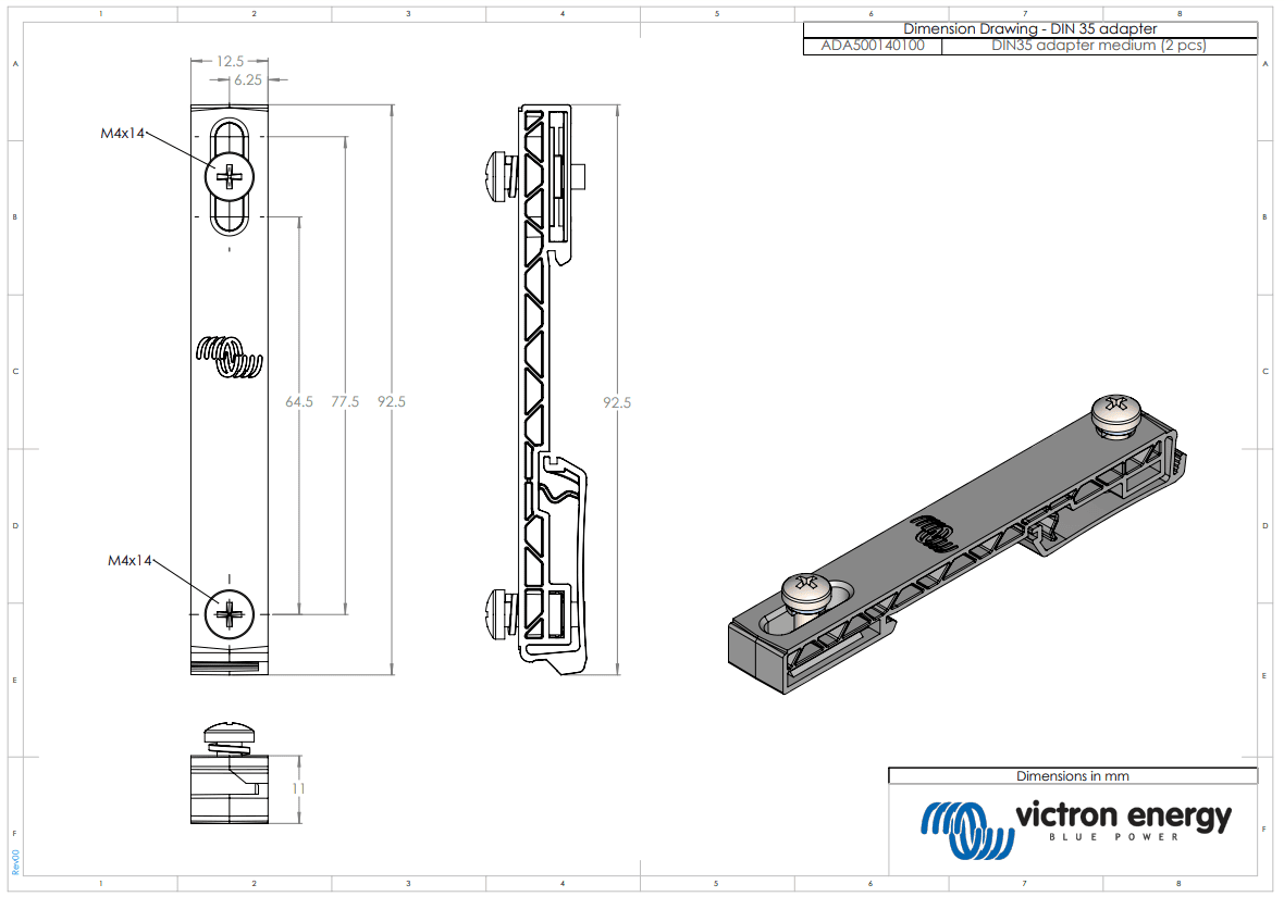 Victron Medium DIN35 Adapters for Cerbo, Orion DC-DCs & 30-50A MPPTs