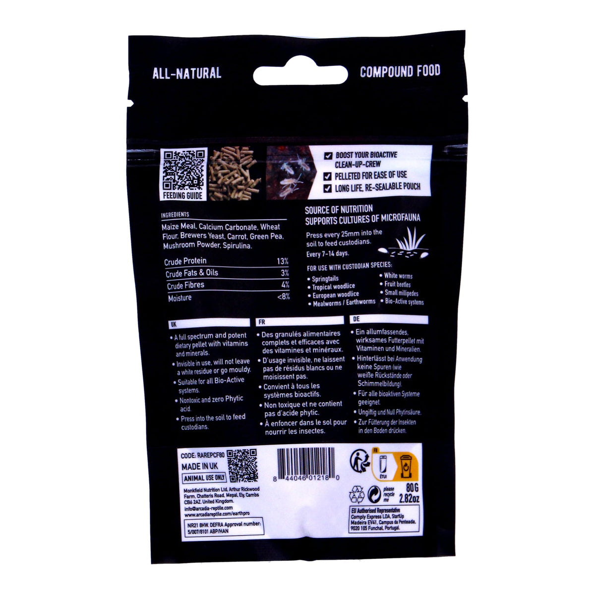 Arcadia EarthPro Custodian Fuel 80g Springtail & Isopod Food